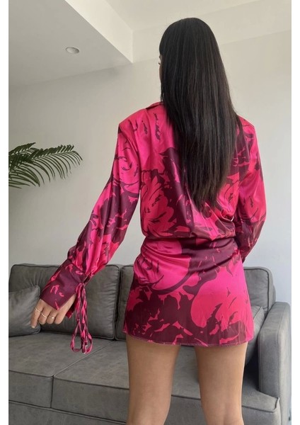 Vatkalı Manşet Detaylı Gömlek Elbise - Fuşya fırsatları