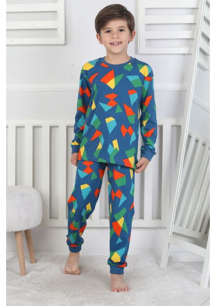 Renkli Geometrik Şekilli Erkek Çocuk Pijama Takımı fırsatları