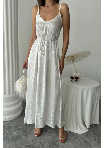 Jakar Saten Degaje Askılı Elbise Ip Kemerli - Beyaz fiyatları