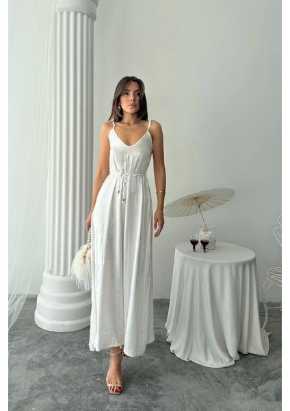 Jakar Saten Degaje Askılı Elbise Ip Kemerli - Beyaz modelleri