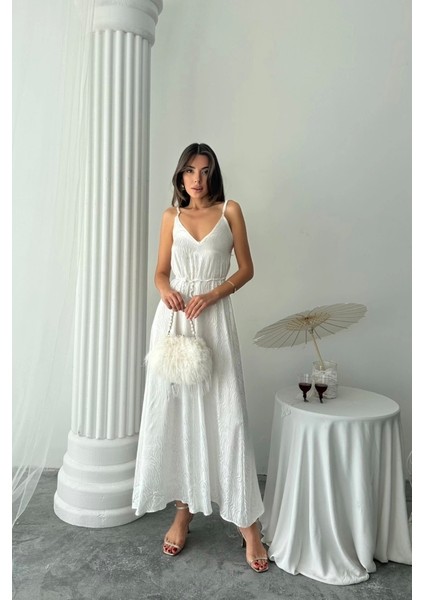 Jakar Saten Degaje Askılı Elbise Ip Kemerli - Beyaz fırsatları