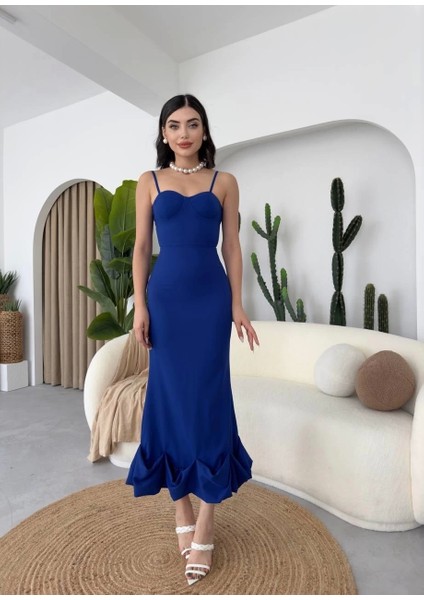 Dominic Eteği Büzgülü Midi Boy Elbise