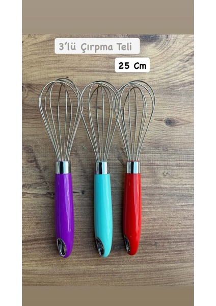 3 Adet 25 cm Paslanmaz Çelik Metal Çırpma Teli – Yumurta, Kek ve Hamur Karıştırma