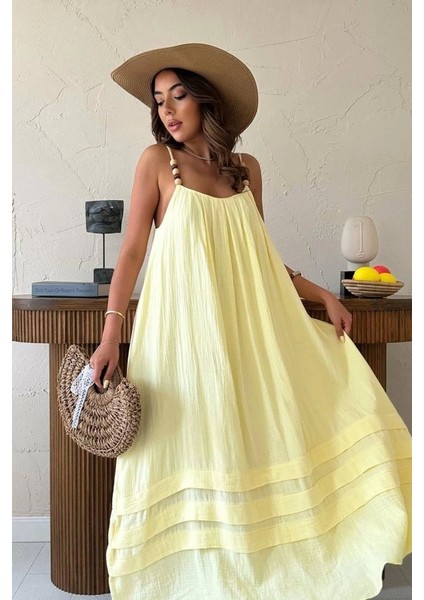 Sarı Askılı Müslin Elbise modelleri