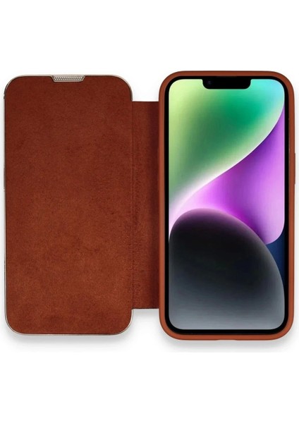 Newface iPhone 14 Pro Kılıf Dolpin Kapaklı - Kahverengi