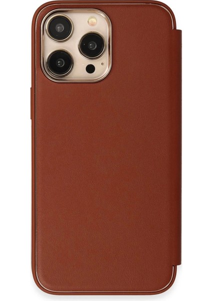 Newface iPhone 14 Pro Kılıf Dolpin Kapaklı - Kahverengi modelleri
