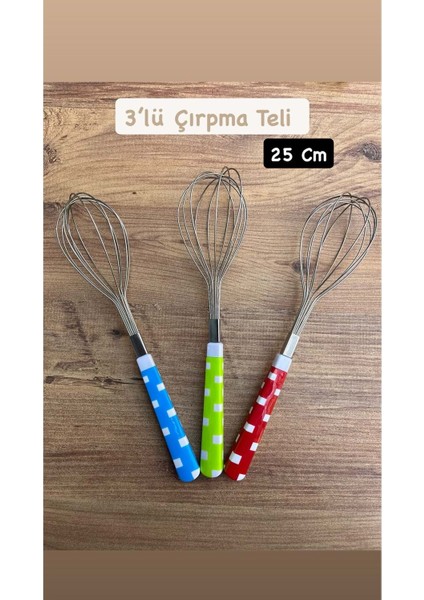 3 Adet 25 cm Paslanmaz Çelik Metal Çırpma Teli – Yumurta, Kek ve Hamur Karıştırma