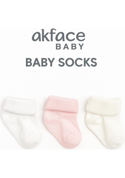 Kıvrık Düz Pamuklu 3'lü Kız 0-6 Ay Yenidoğan Bebek Çorabı