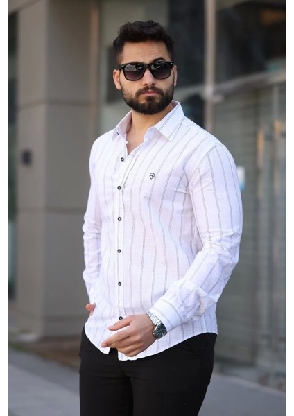 Erkek Pamuklu Çizgi Desenli Gömlek