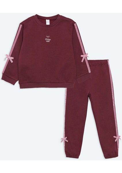 Lcw Kids Bordo Bisiklet Yaka Baskılı Kız Çocuk Eşofman Takım