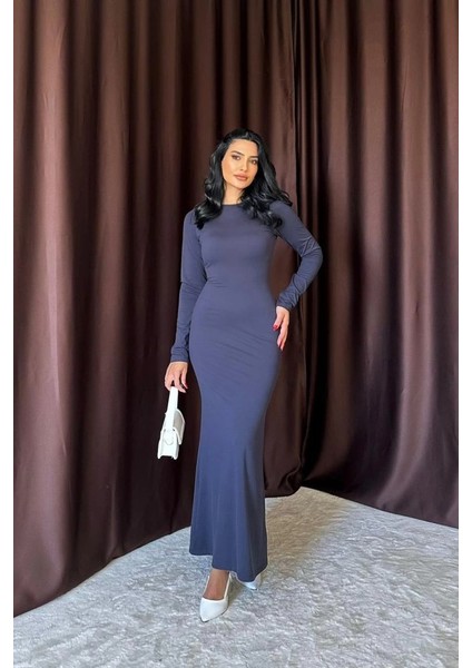 Lacivert Vücudu Saran Uzun Elbise fiyatları