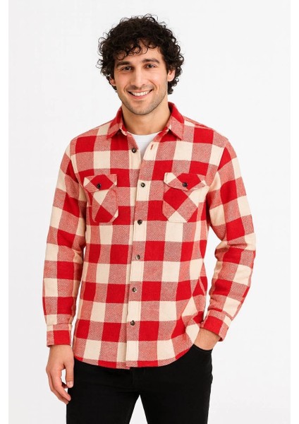 Erkek Uzun Kollu Oduncu Gömlek - Kırmızı indirimleri