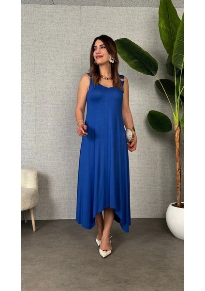 Kadın Çan Dokuma Kumaş V Yaka Asimetrik Kesim Elbise modelleri