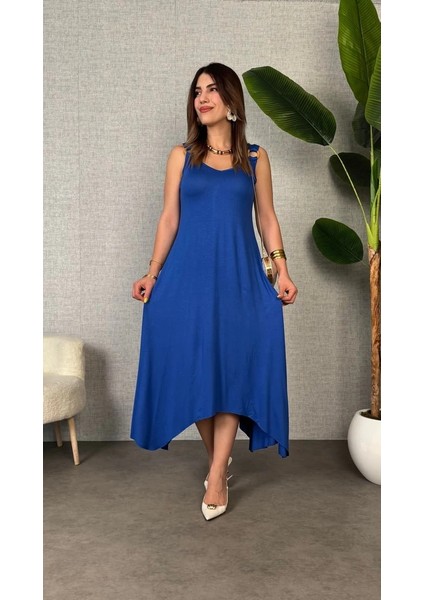 Kadın Çan Dokuma Kumaş V Yaka Asimetrik Kesim Elbise fırsatları