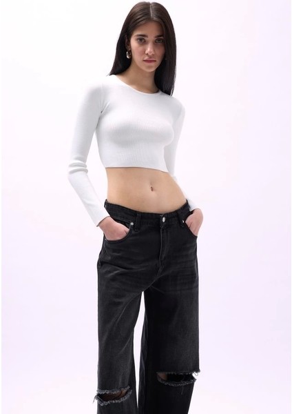 Bisiklet Yaka Dokulu Crop modelleri