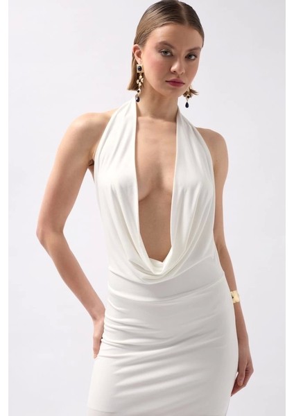 Şal Yaka Dekolte Maxi Elbise