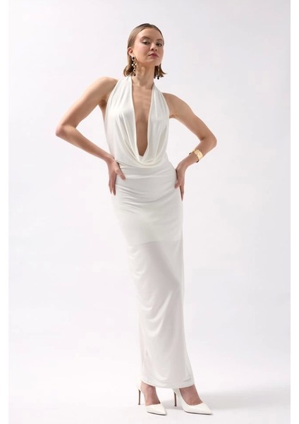 Şal Yaka Dekolte Maxi Elbise modelleri