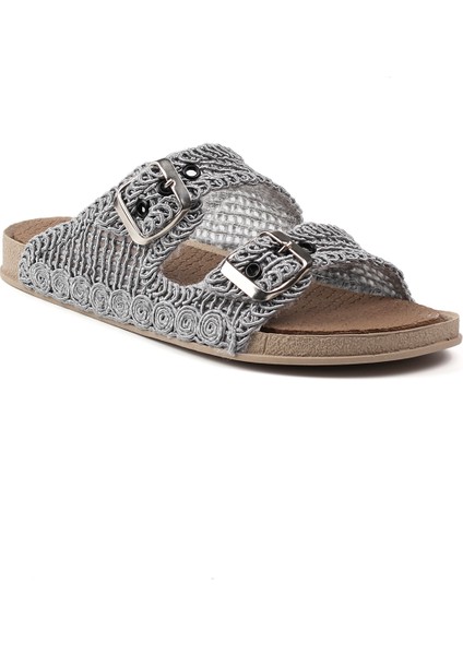 Kadın Gri Hasır Terlik Örgü Dantel Nakış Işlemeli Triko Yazlık Tatil Ev Günlük Terlik fırsatları