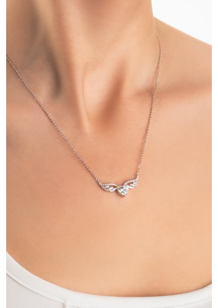 Mozanit Meleği 18 Ayar Beyaz Altın Kaplama 46 cm Gümüş Kalp Kolye fiyatları