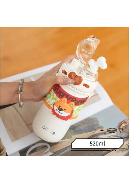 Vagonlife Dıller Paslanmaz Çelik Pipetli/pipetsiz Kullanım Çift Kapaklı Matara/termos D9239 520ML Sevimli Köpek fiyatları