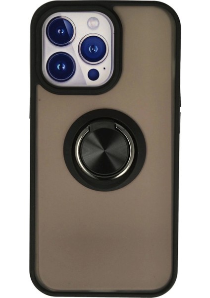 Newface iPhone 13 Pro Max Kılıf Montreal Yüzüklü Silikon Kapak - Siyah