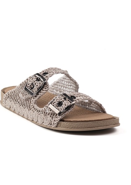 Kadın Bej Hasır Terlik Örgü Dantel Nakış Işlemeli Triko Yazlık Tatil Ev Günlük Terlik fırsatları