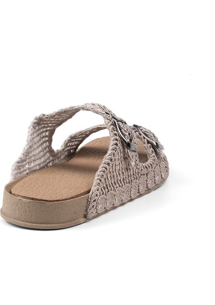 Kadın Bej Hasır Terlik Örgü Dantel Nakış Işlemeli Triko Yazlık Tatil Ev Günlük Terlik indirimleri