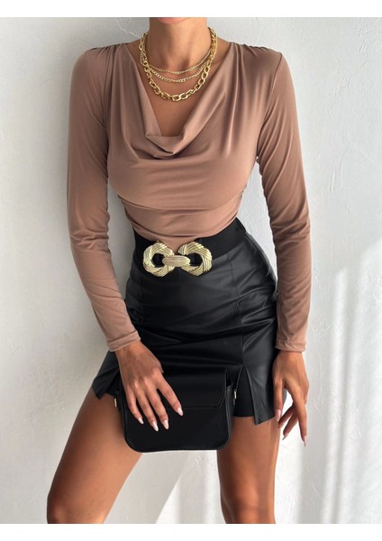 Kadın Sandy Kumaş Degaje Yaka Uzun Kollu Bluz fırsatları