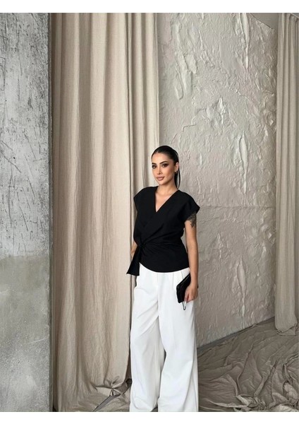 Yandan Bağlama Detaylı Kolsuz Bluz - Siyah fiyatları