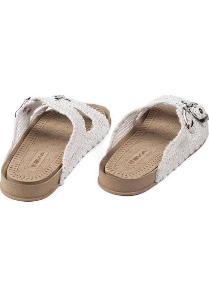 Kadın Beyaz Hasır Terlik Örgü Dantel Nakış Işlemeli Triko Yazlık Tatil Ev Günlük Terlik fiyatları