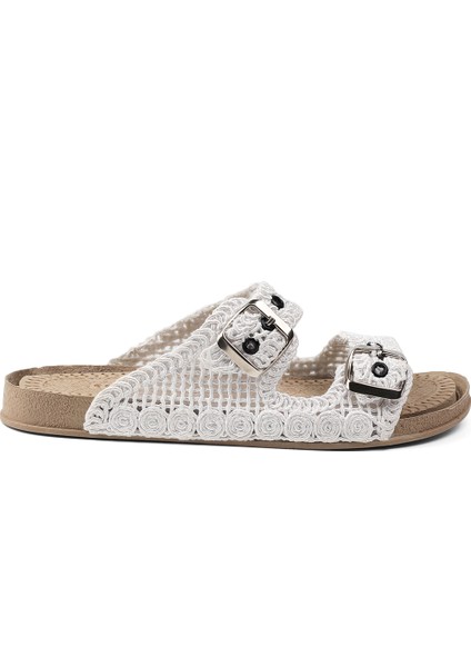 Kadın Beyaz Hasır Terlik Örgü Dantel Nakış Işlemeli Triko Yazlık Tatil Ev Günlük Terlik modelleri