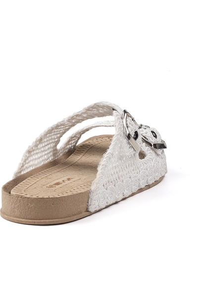 Kadın Beyaz Hasır Terlik Örgü Dantel Nakış Işlemeli Triko Yazlık Tatil Ev Günlük Terlik indirimleri