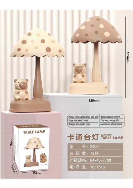 Kapibara LED USB Çocuk Gece Lambası – Mantar Tasarımlı, Şarjlı