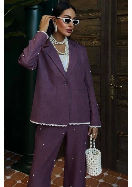 Inci Detaylı Ceket Pantolon Keten Takım 10124 indirimleri