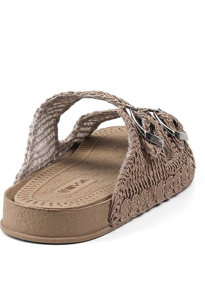 Kadın Camel Hasır Terlik Örgü Dantel Nakış Işlemeli Triko Yazlık Tatil Ev Günlük Terlik indirimleri