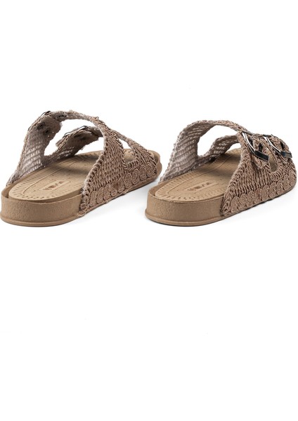 Kadın Camel Hasır Terlik Örgü Dantel Nakış Işlemeli Triko Yazlık Tatil Ev Günlük Terlik fiyatları