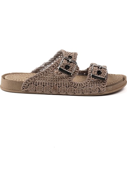 Kadın Camel Hasır Terlik Örgü Dantel Nakış Işlemeli Triko Yazlık Tatil Ev Günlük Terlik modelleri