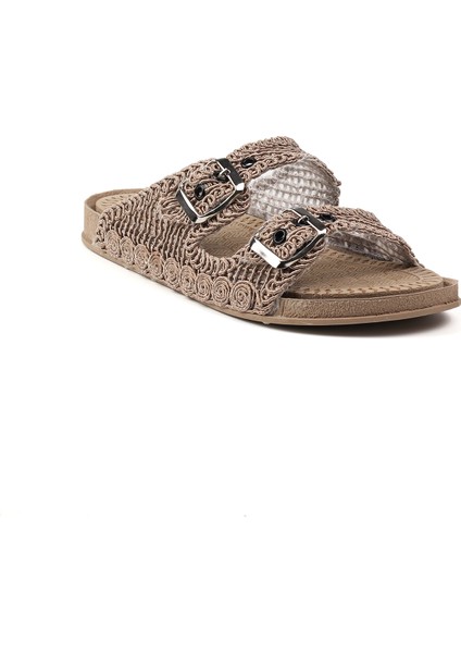 Kadın Camel Hasır Terlik Örgü Dantel Nakış Işlemeli Triko Yazlık Tatil Ev Günlük Terlik fırsatları