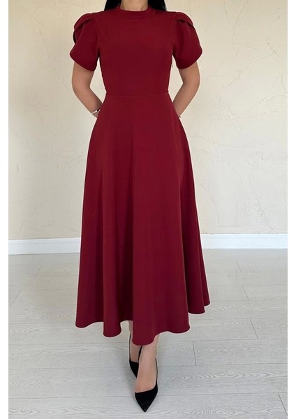 Bordo Arkası Fiyonk Garnili Britli Elbise fırsatları