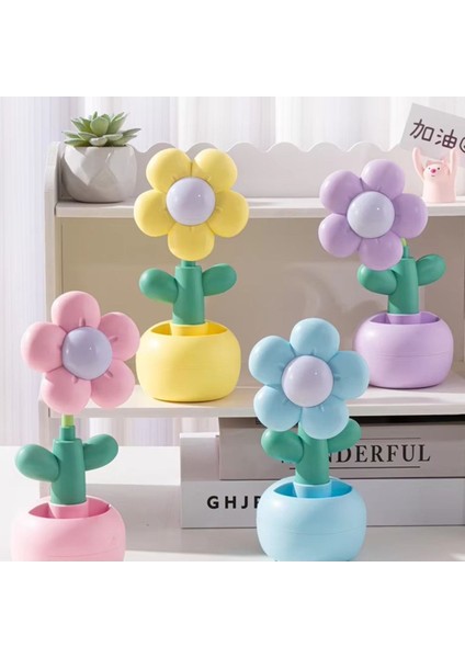USB Şarjlı Çiçek Tasarımlı LED Masa Lambası – Kalemlikli Gece Lambası-Mor