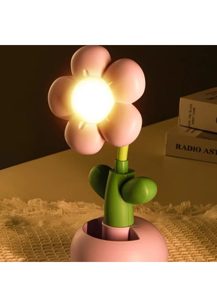 USB Şarjlı Çiçek Tasarımlı LED Masa Lambası – Kalemlikli Gece Lambası-Mor fiyatları