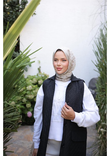 Kapşonlu Düğmeli Kolsuz Cepli Kapitone Uzun Yelek - (38-46) - 71308 - Siyah fırsatları