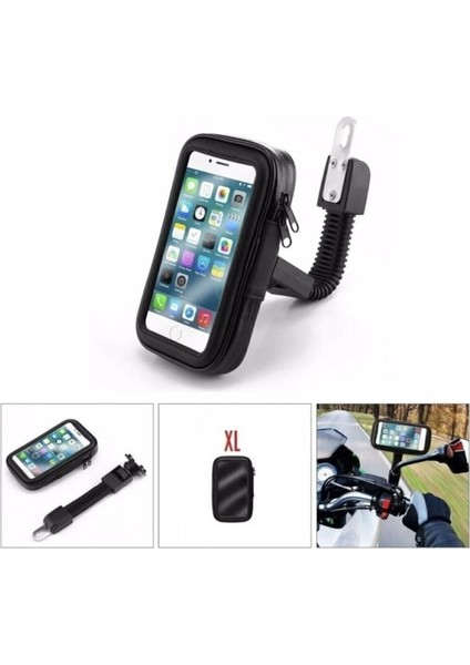 Kılıflı Motorsiklet Telefon Tutacağı 6.3 Inc Uyumlu Su Geçirmez Aynaya Montaj