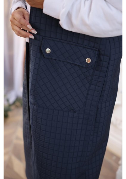 Kapşonlu Fermuarlı Cepli Kolsuz Önden Cepli Kapitone Uzun Yelek - (38-46) - 71309 - Lacivert indirimleri