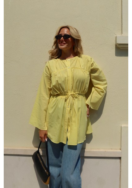 Sarı Bel Detaylı Vual Keten Gömlek fırsatları