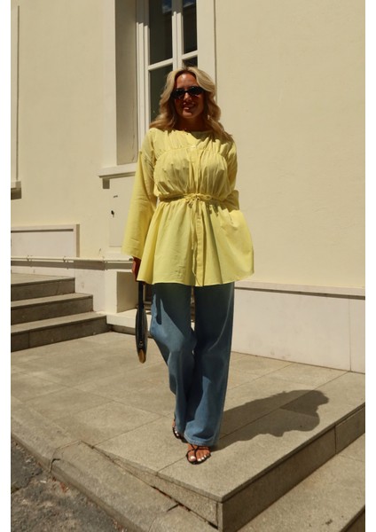 Sarı Bel Detaylı Vual Keten Gömlek indirimleri