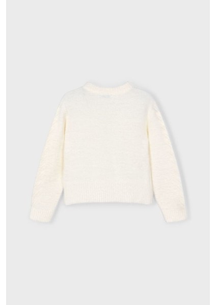 Kız Çocuk Kolları Desenli Yumuşak Dokulu Triko Kazak - Ekru fiyatları