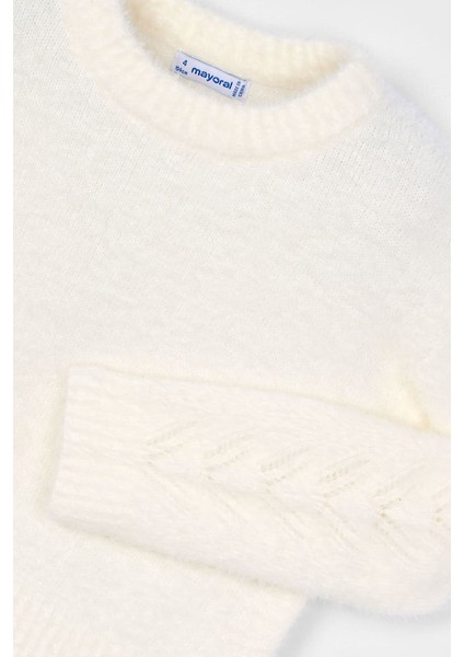 Kız Çocuk Kolları Desenli Yumuşak Dokulu Triko Kazak - Ekru modelleri