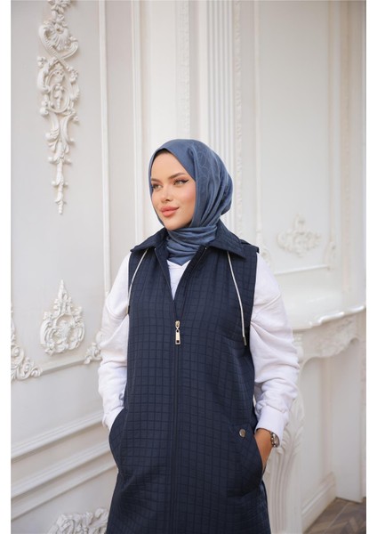 Kapşonlu Fermuarlı Kolsuz Yandan Cepli Kapitone Yelek - (38-46) - 71311 - Lacivert modelleri