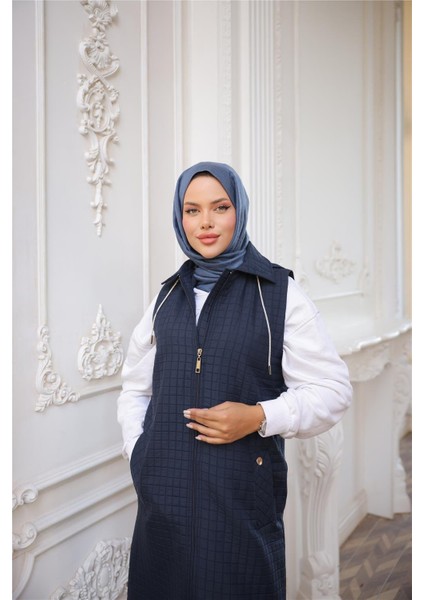 Kapşonlu Fermuarlı Kolsuz Yandan Cepli Kapitone Yelek - (38-46) - 71311 - Lacivert fırsatları